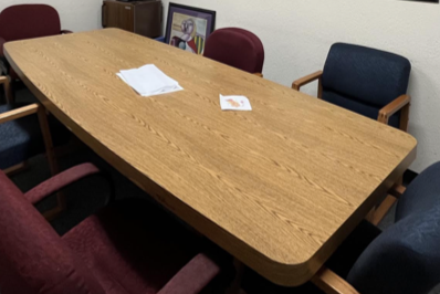 Oak Veneer Meeting/Dining Table with Rounded Ends