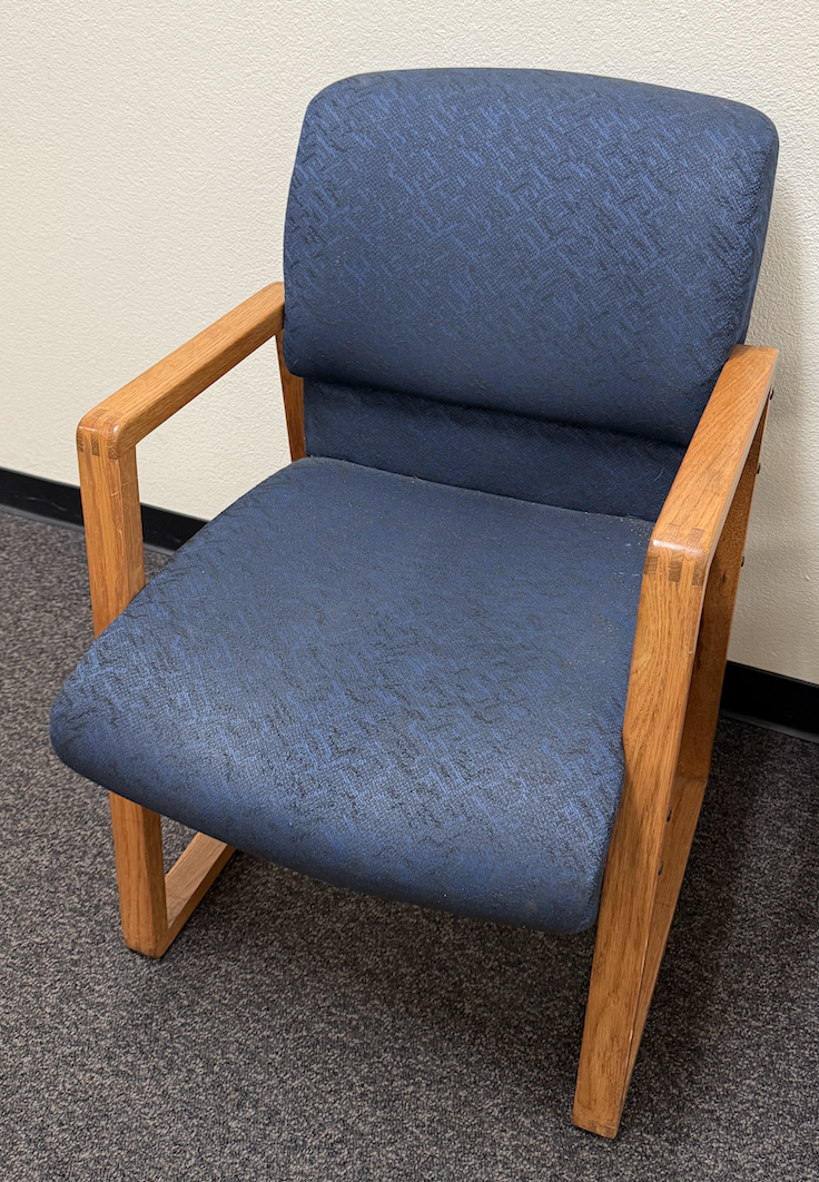 Blue Upholstered Wooden Armchair with Padded Back