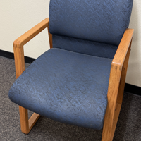Blue Upholstered Wooden Armchair with Padded Back