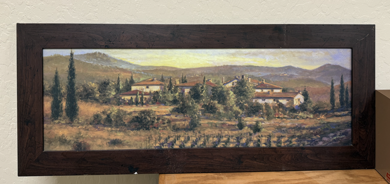 Tuscan Landscape Oil Painting in Dark Wood Frame
