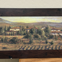 Tuscan Landscape Oil Painting in Dark Wood Frame
